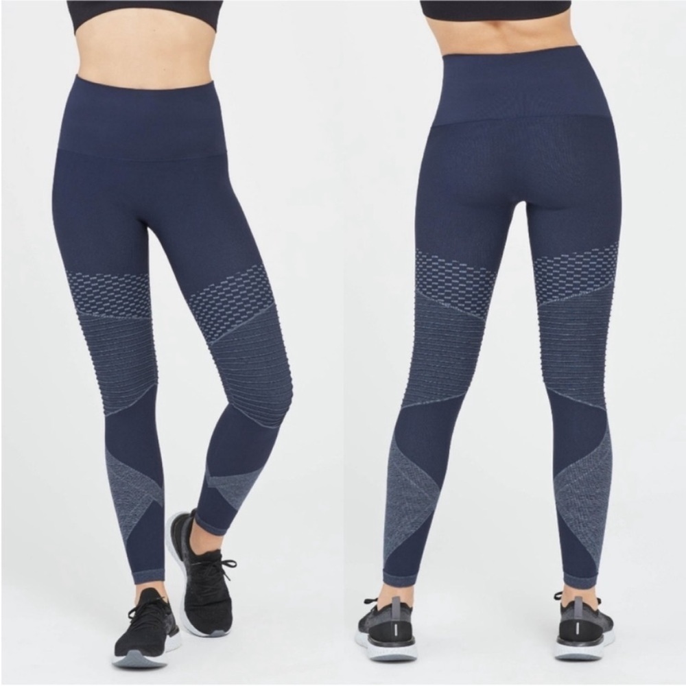 NWT Spanx Look At Me Now Seamless Moto Leggings Indigo Sky Blue